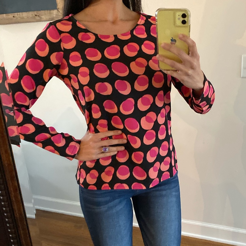 Ann Taylor Loft Black and Pink Polka Dot Blouse